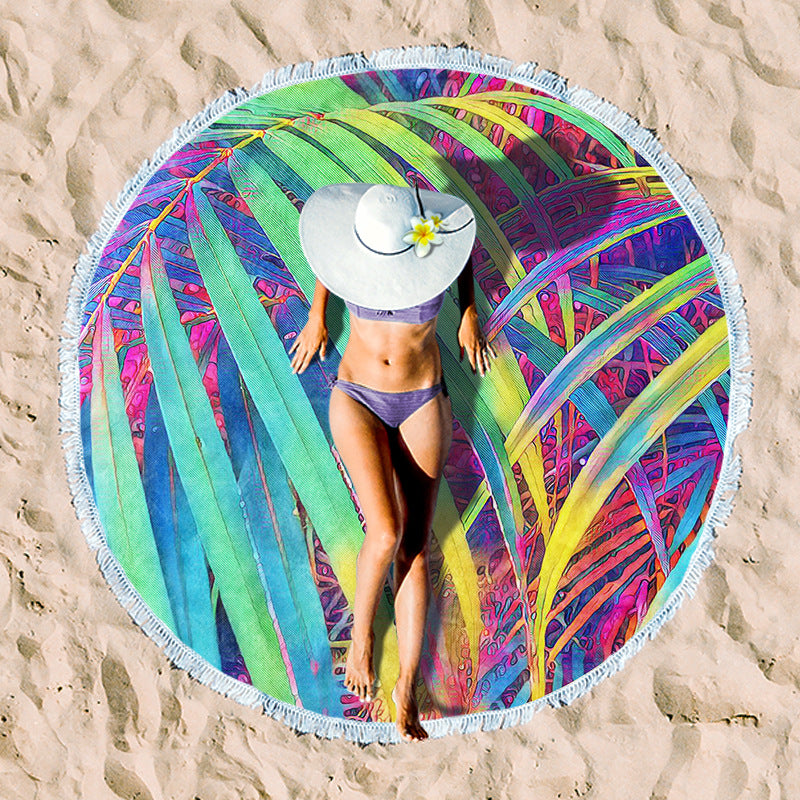 Round beach blanket with floral watercolor motifs Bowlift