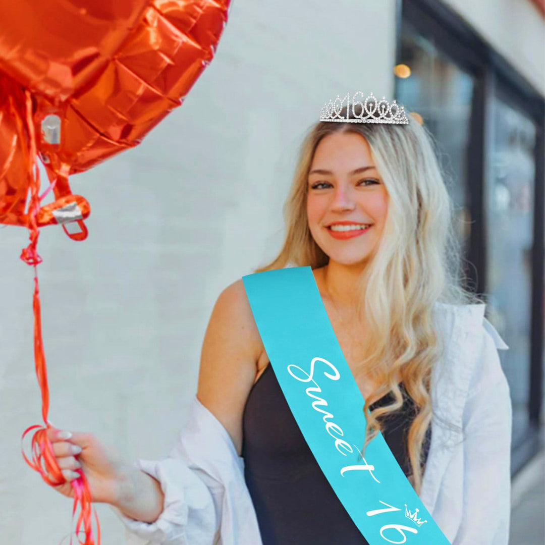 Women's birthday crown and sash set with glitter stones Bowlift