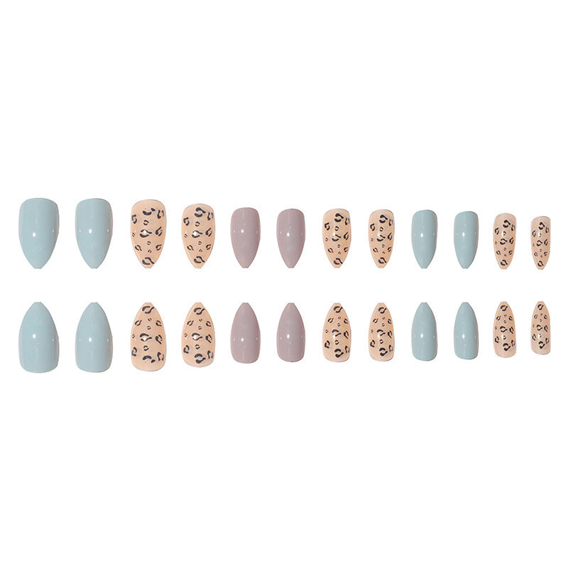 Stylish Long Press-On Nail Set with Abstract Leopard Design Bowlift
