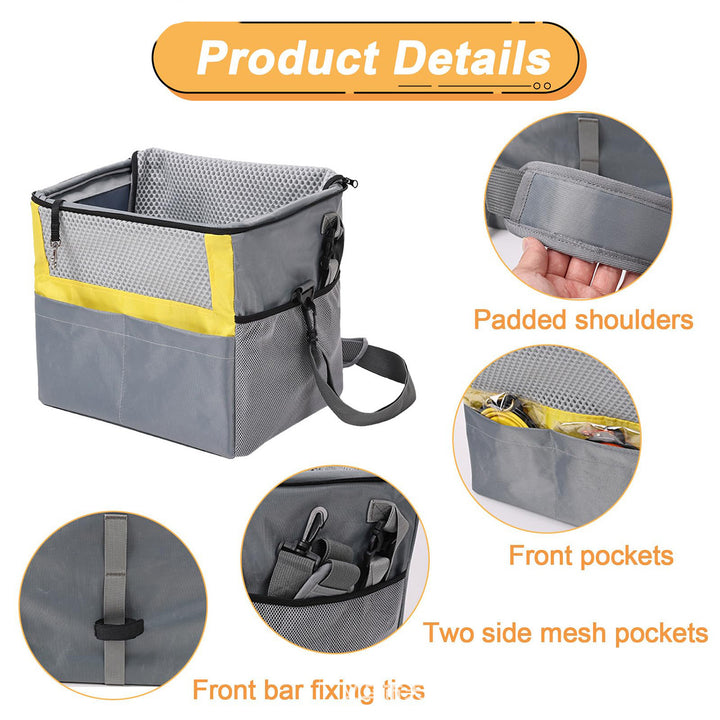 Padded Front Bicycle Pet Carrier Basket with Safety Leash and Reflective Trim Bowlift