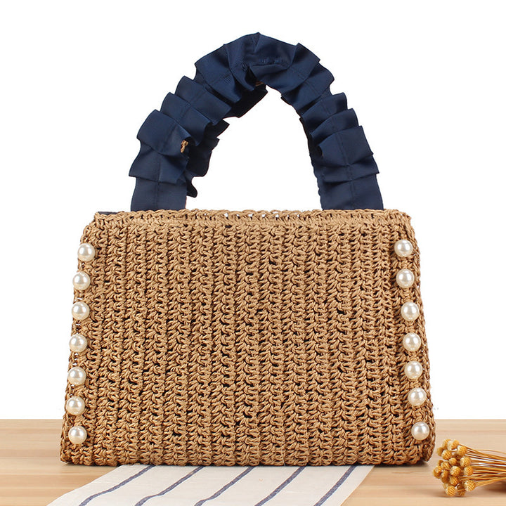 Elegant Handbag with Pearl Decoration and Ruffle Handle Bowlift