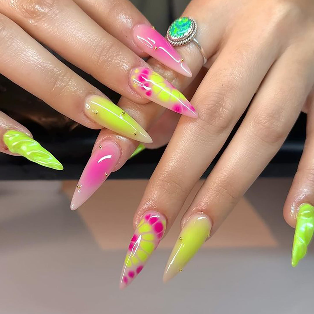 Artistic Neon Stiletto Press-On Nails Bowlift