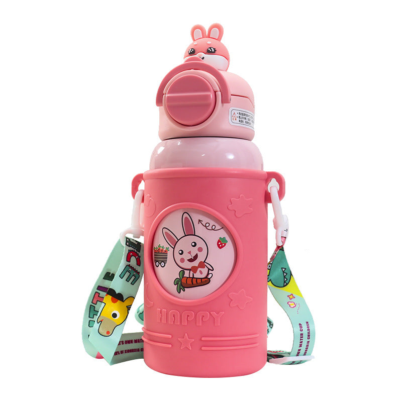 Ladies Insulated Drinking Bottle with Cute Frog Design and Practical Carry Strap Bowlift