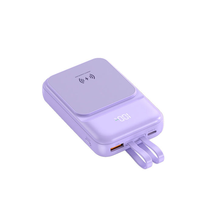 Portable power bank with wireless charging function and integrated charging cable Bowlift