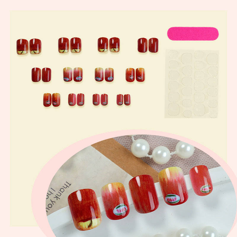 Artistic Press-On Nail Set with Unique Apple Designs Bowlift