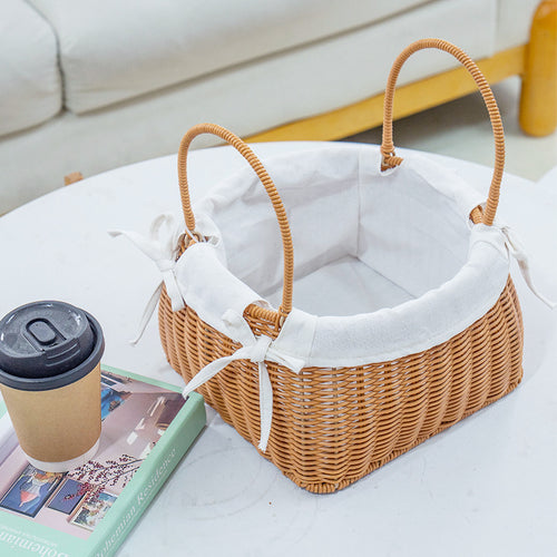 Handcrafted rattan basket with removable inner lining