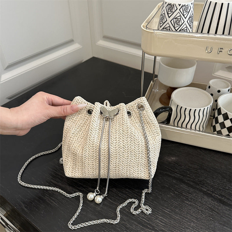 Elegant Woven Drawstring Mini Handbag Bowlift