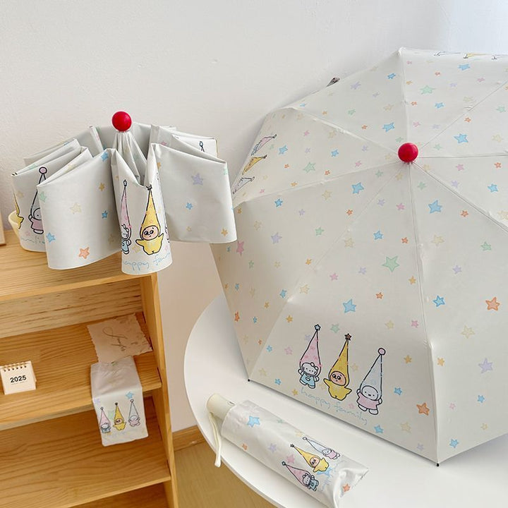 Women's Folding Umbrella with Playful Family Design Bowlift