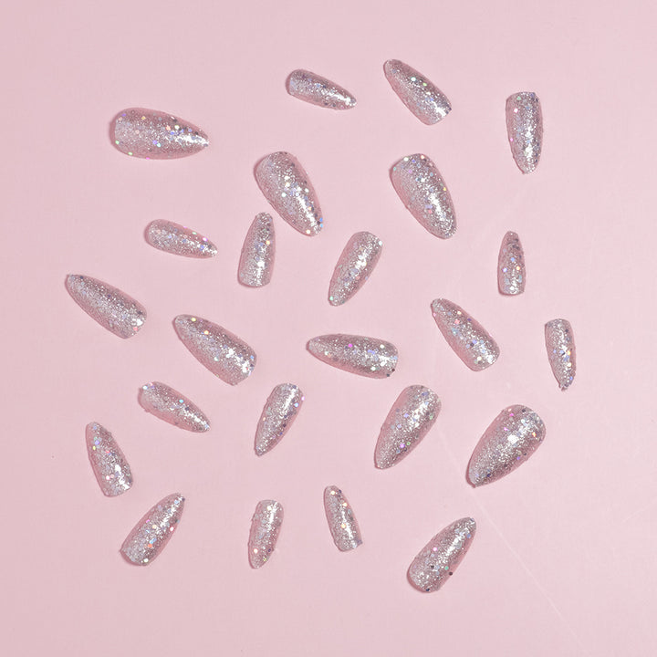 Sparkling Glittery Almond-Shape Press-On Nails Bowlift