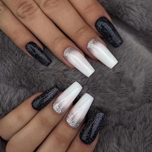Glamorous artificial nails with glitter and ombre effect Bowlift