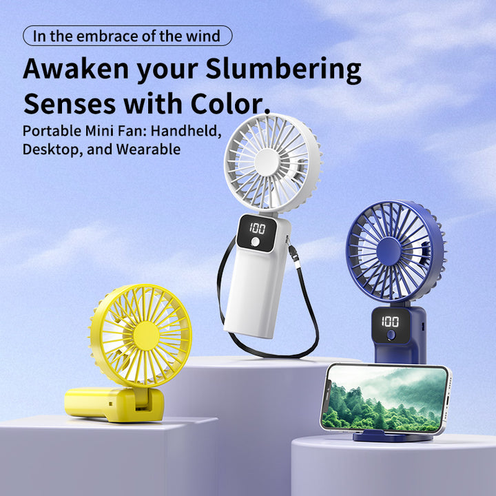 Unisex portable battery fan with digital display and integrated power bank Bowlift