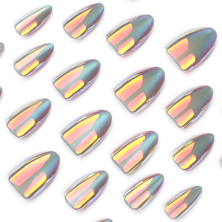Shiny stiletto nails with exciting design Bowlift