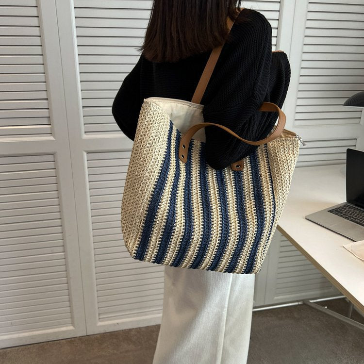 Stylish and Spacious Shopping Bag Made of Refined Straw Mix Bowlift