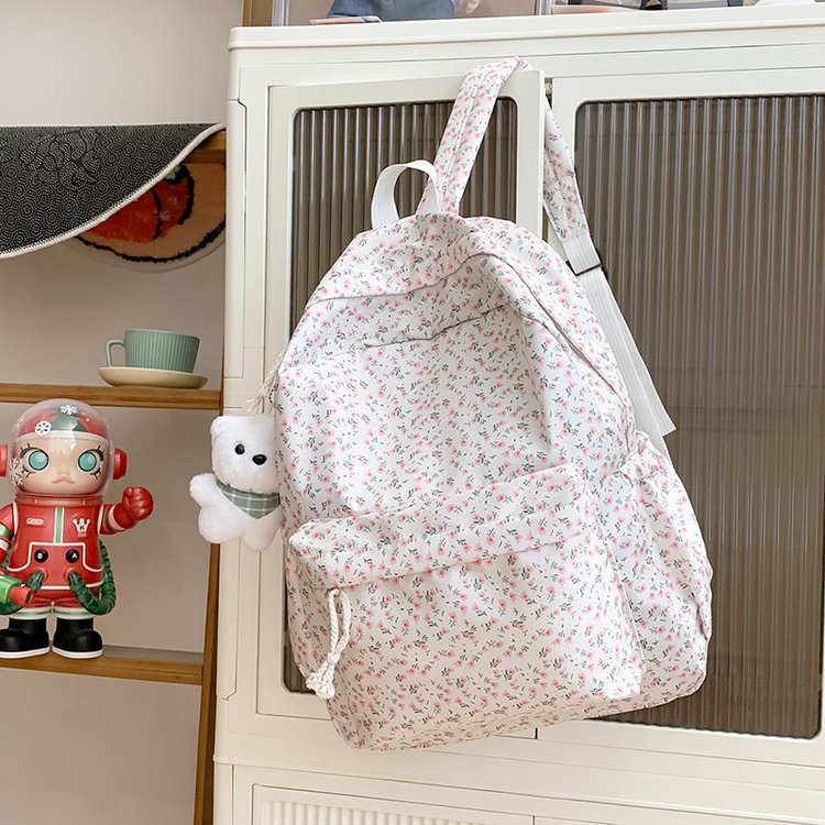Backpack with Floral Design and Practical Compartments Bowlift