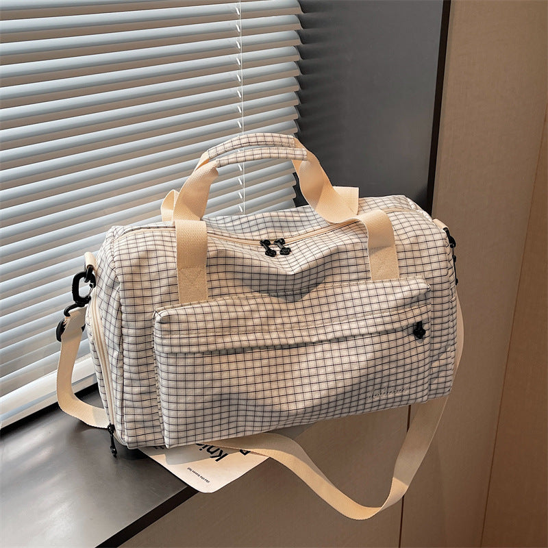 Grid Patterned Travel Duffel Bag Bowlift