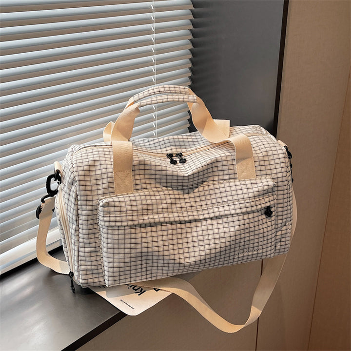 Grid Patterned Travel Duffel Bag Bowlift