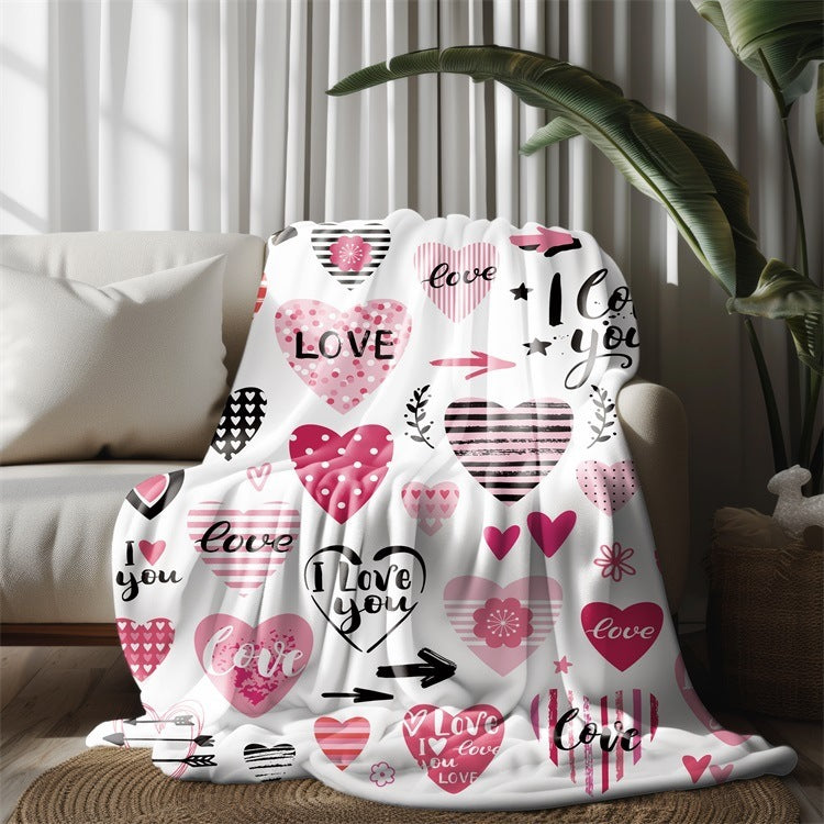Heart-Themed Cozy Fleece Blanket