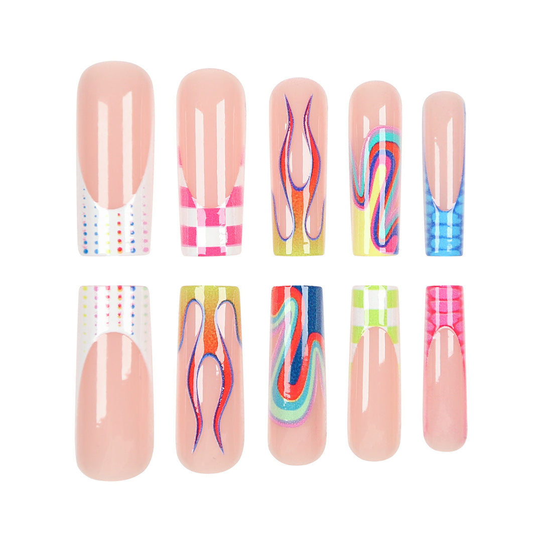Artistic Long Press-On Nail Set Bowlift