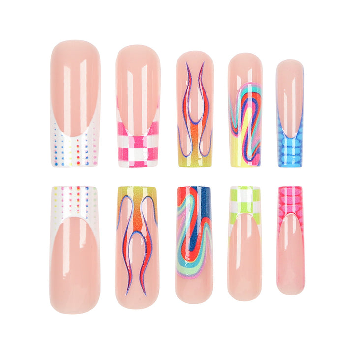 Artistic Long Press-On Nail Set Bowlift
