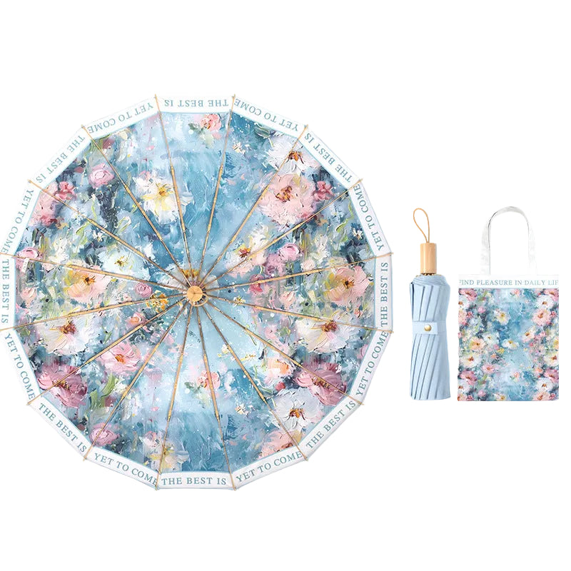 Ladies Foldable Sun Umbrella with Dreamy Floral Design Bowlift