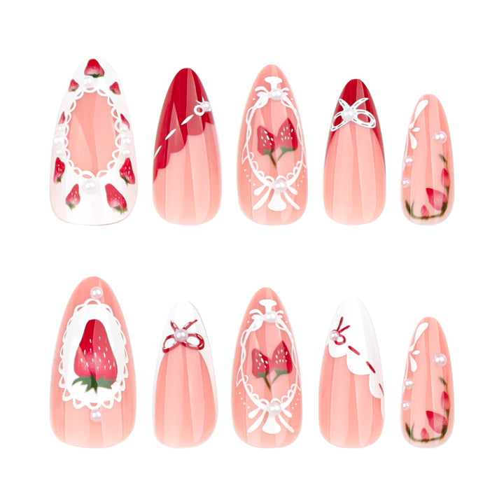 Artful nail extensions with strawberry motifs Bowlift