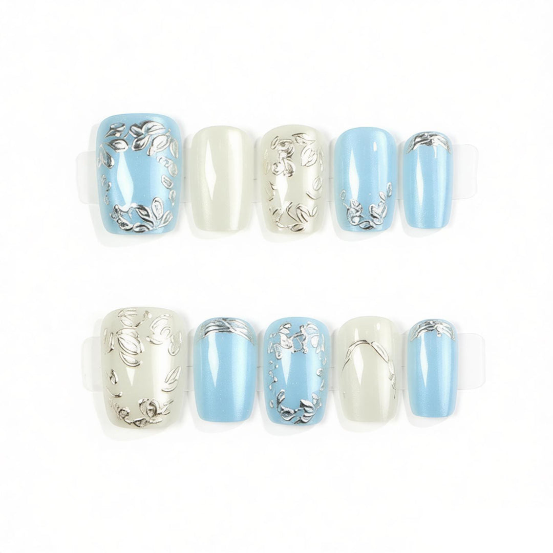 Decorative Press-On Nail Art Set with Floral and Metallic Accents Bowlift