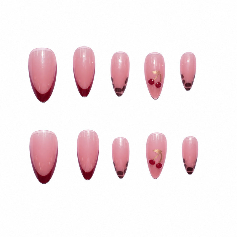 Elegant artificial nails with cherry design Bowlift