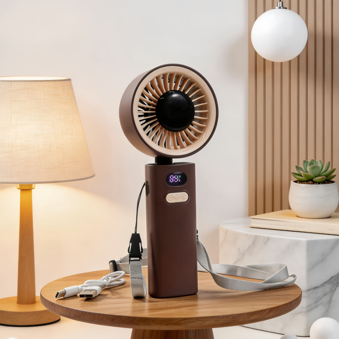 Ladies Portable Hand Fan with LCD Display and USB Charging Function Bowlift