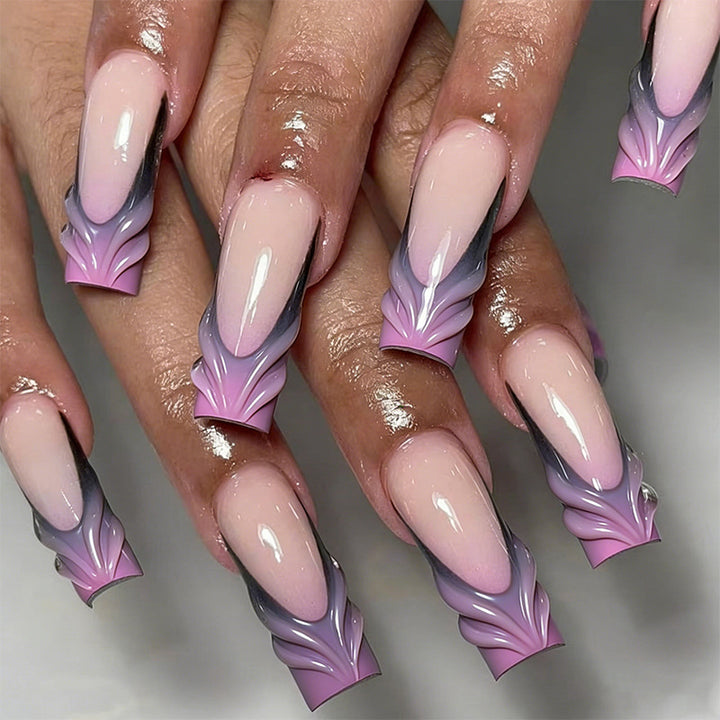 Artificial nail set with elegant 3D leaf design Bowlift