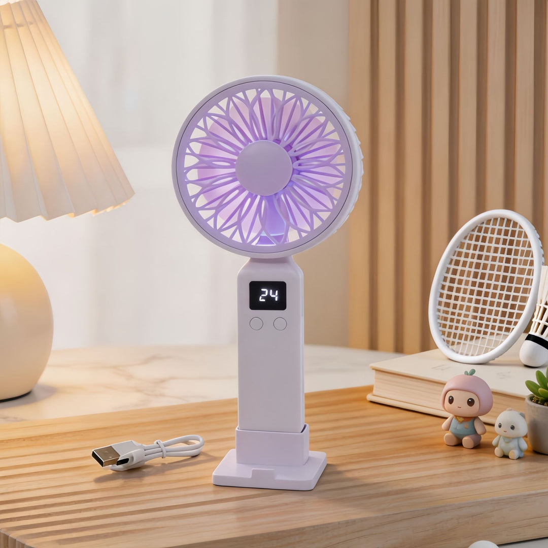 Women Portable Battery Handheld Fan with Digital Control Bowlift