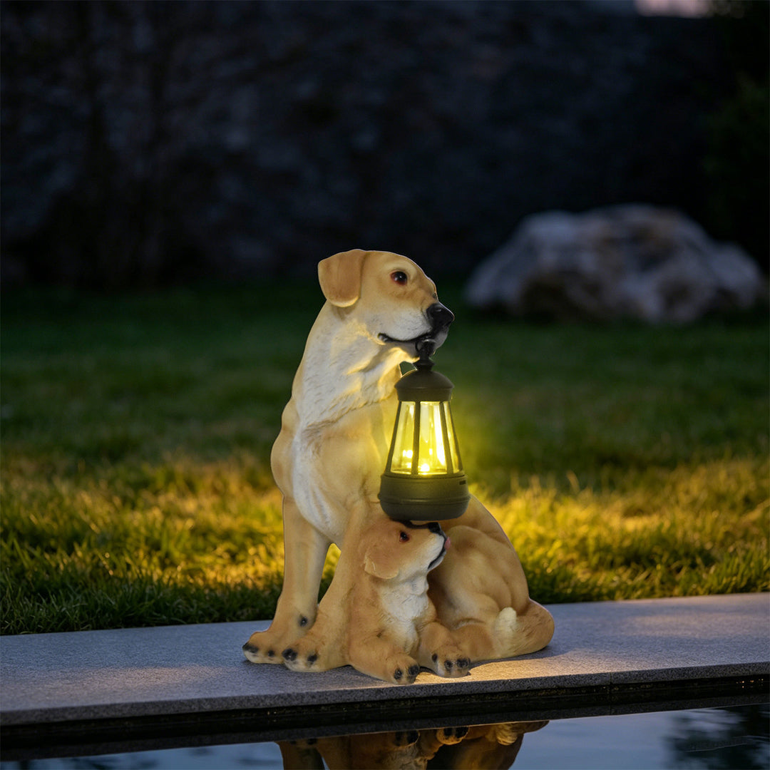 Resin Boxer Dog Solar Lantern Garden Sculpture Bowlift