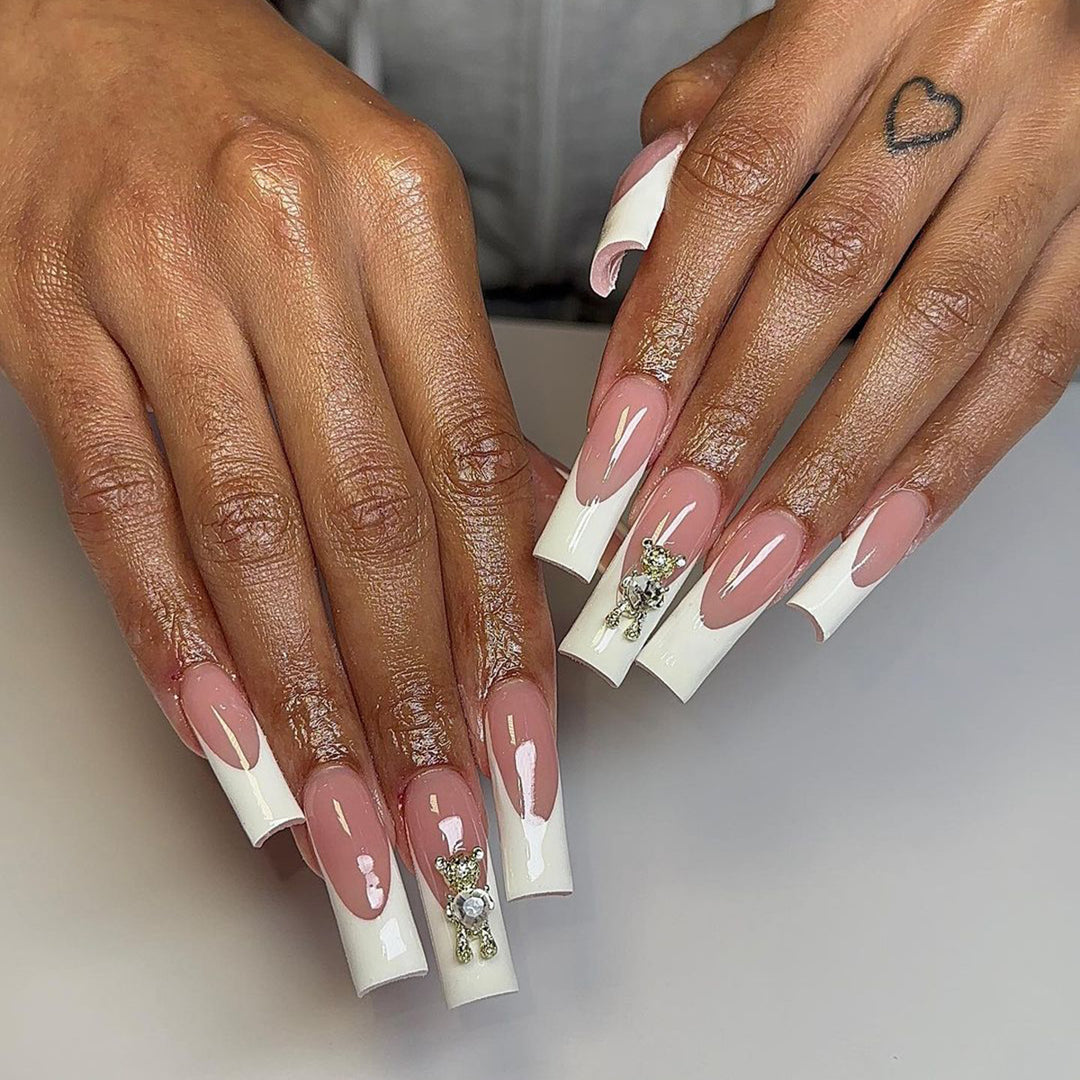 Elegant 3D French Tip Acrylic Nail Art Extensions Bowlift