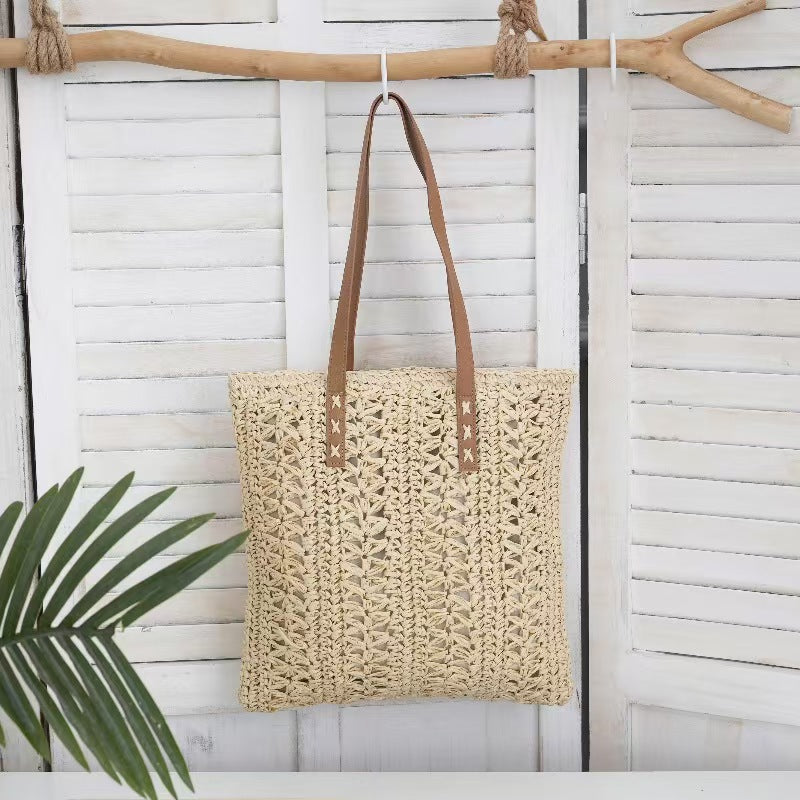 Handcrafted jute bag with stylish leather handles Bowlift