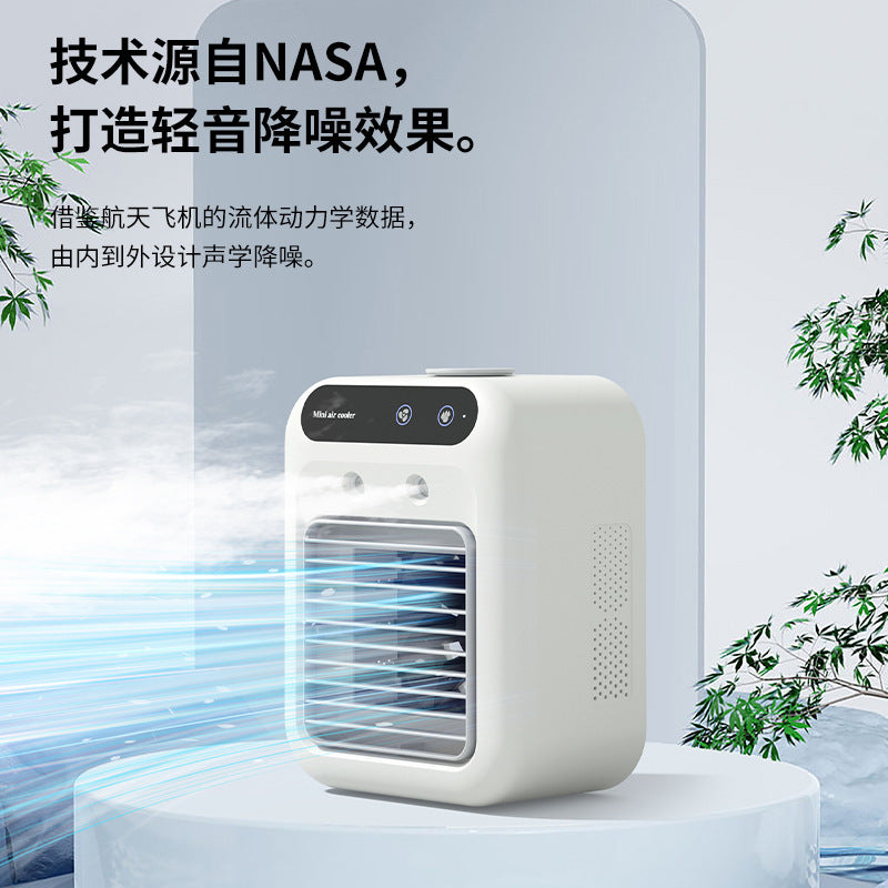Cooling compact portable evaporative desktop air cooler with adjustable louvers and ultra-quiet aerospace-inspired airflow Bowlift