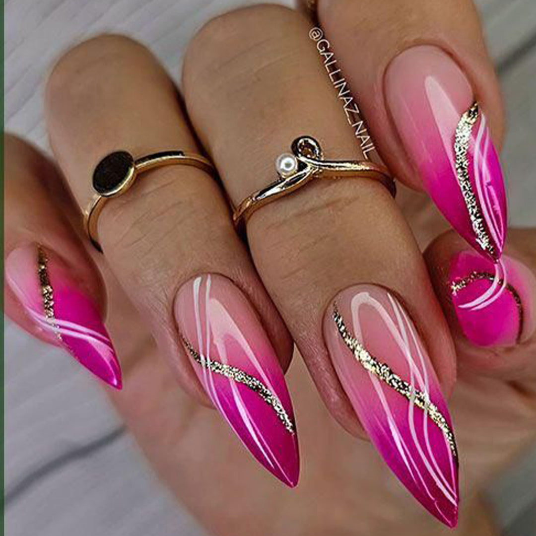 Elegant Stiletto Press-On Nail Art Set with Glitter Accents Bowlift