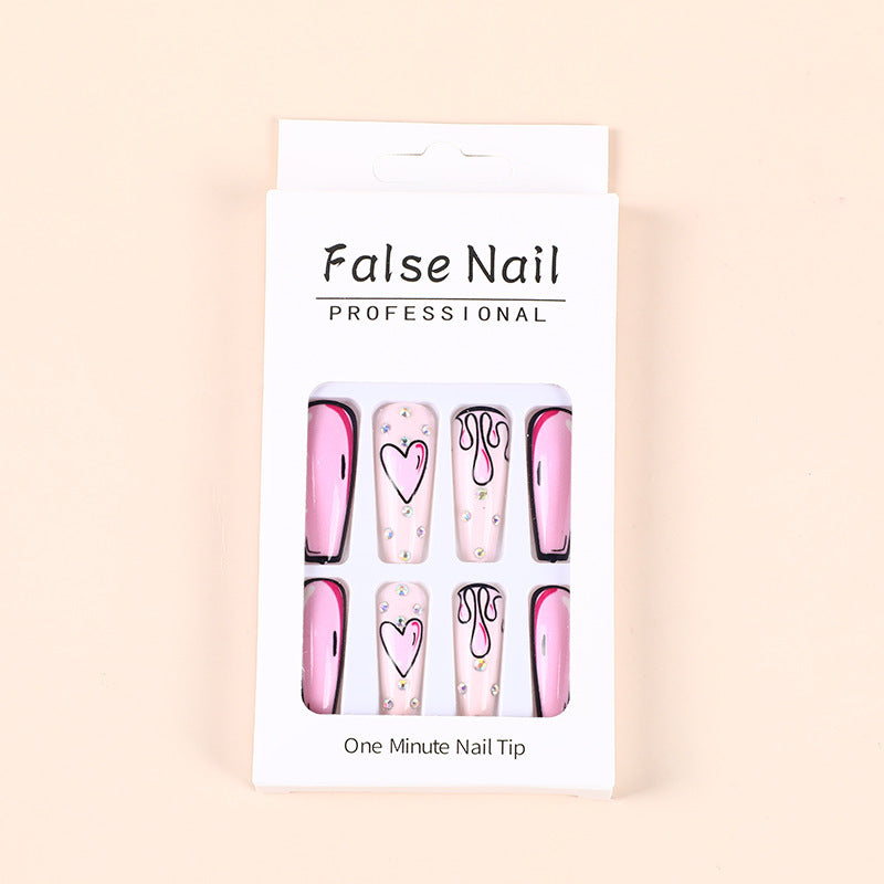 Eye-catching artificial nails with soulful heart design and glamorous accents Bowlift