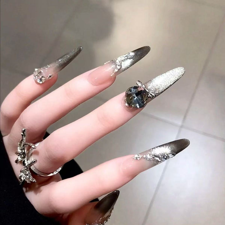 Artistic Crystal-Embellished Stiletto Nail Extensions Bowlift