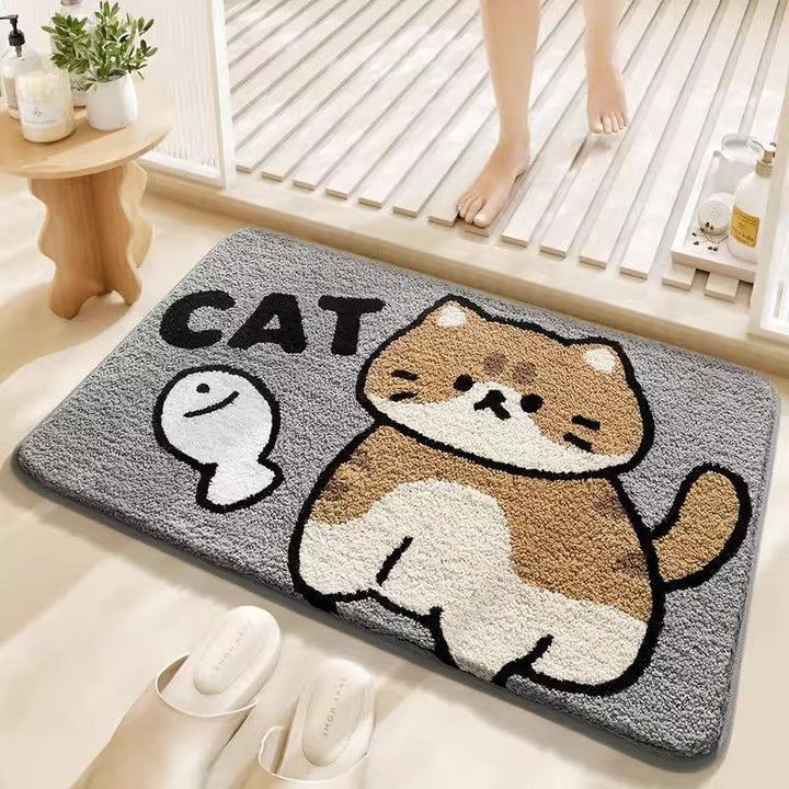 Adorable Cat-Themed Plush Bath Mat