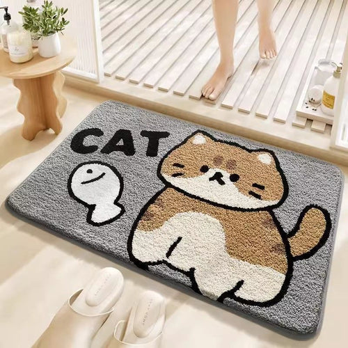 Adorable Cat-Themed Plush Bath Mat