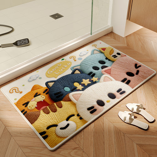 Cute Cartoon Cat-Themed Bath Mat Bowlift
