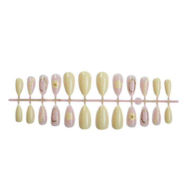 Decorative Press-On Nail Set with Floral and Glossy Design Bowlift