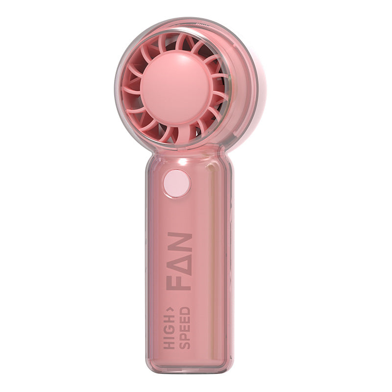 Cooling portable high-speed handheld mini fan with transparent safety housing and USB-C recharge Bowlift