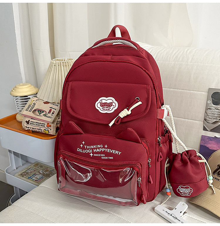 Cat-Designed Multi-Pocket School Backpack Bowlift