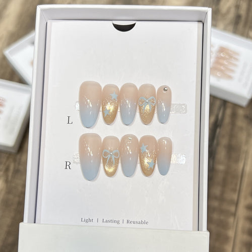 Decorative Press-On Nail Set with Glitter and Bow Accents Bowlift