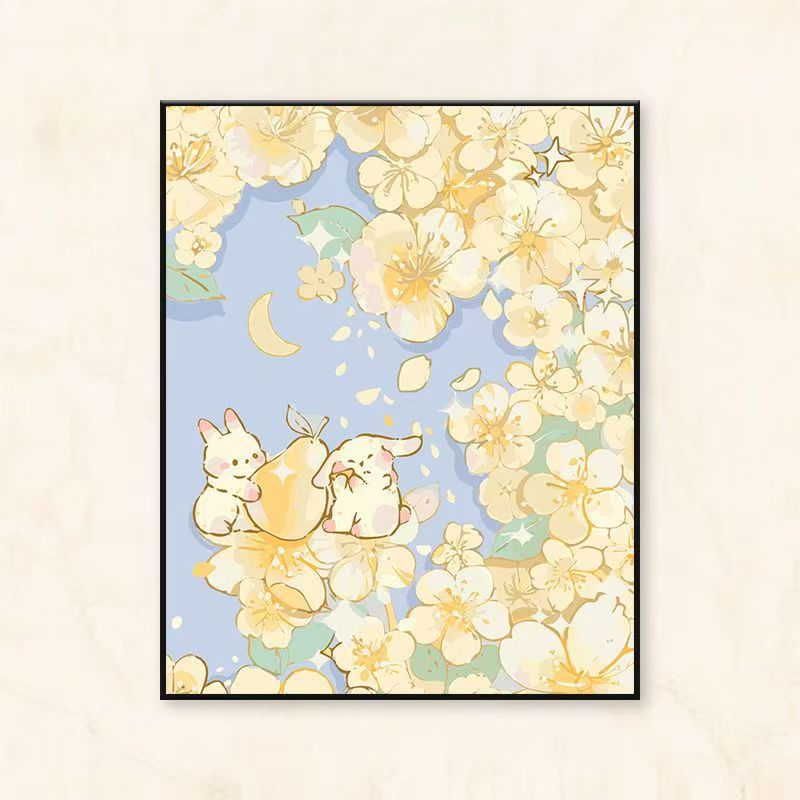 Whimsical Floral and Animal-Themed Canvas Art Print Bowlift
