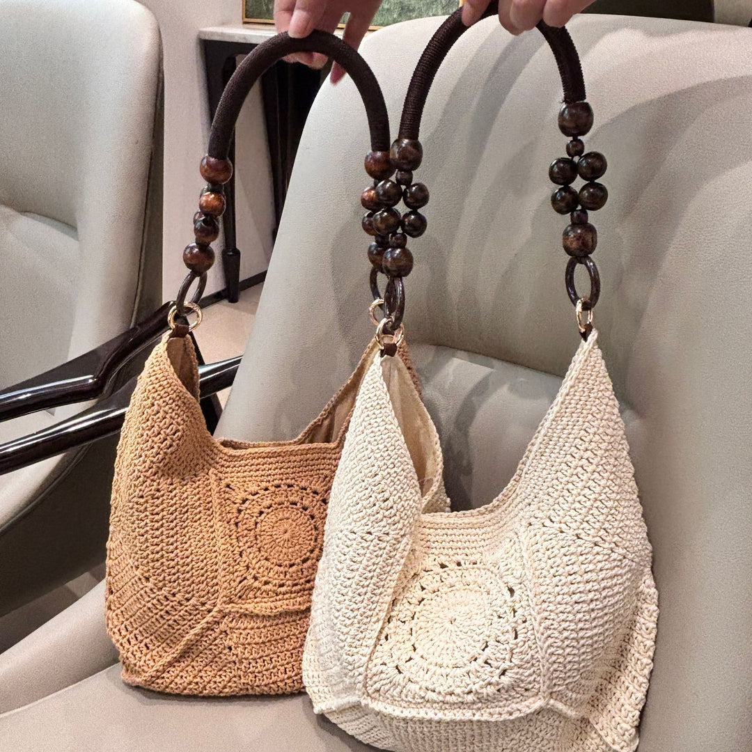 Hand-knotted shoulder bag with wooden handles Bowlift