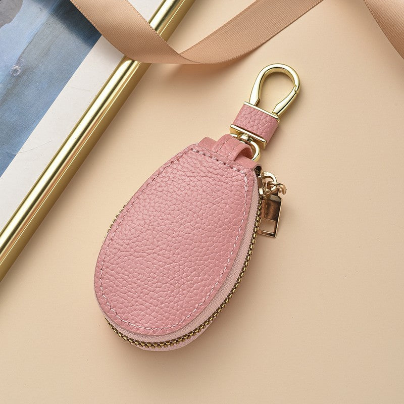 Compact Textured Leather Keychain Pouch Bowlift