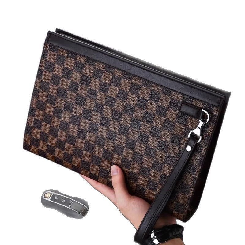 Leather Checkered Document Clutch Bowlift