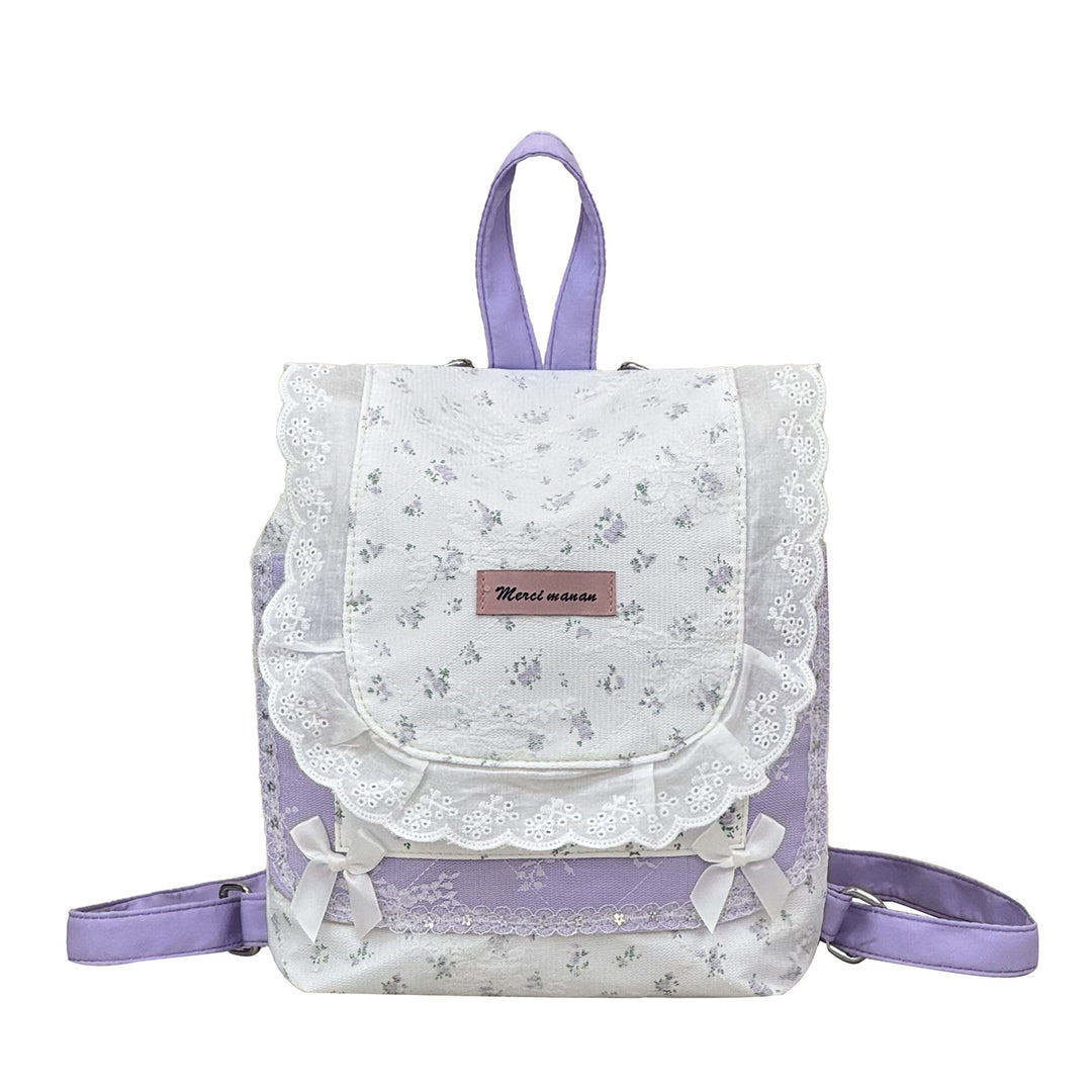 Floral Print Lace-Trimmed Backpack