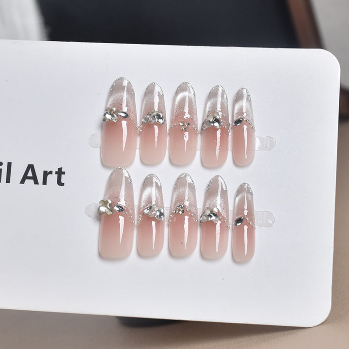 Elegant Decorative Press-On Nail Extensions with Pearls Bowlift